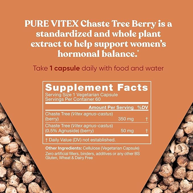 Vitex Pure 400 Mg Chasteberry – Natural PMS Support, Balance Hormones, Regulate Cycle, Promote Skin Health – Full-Spectrum & Standardized – 60 Vegan Soft Capsules