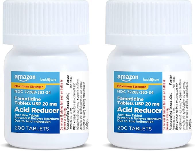 Amazon Basic Care Maximum Strength Famotidine Tablets Acid Reducer for Heartburn Relief, 20 mg, 400 Count Pack