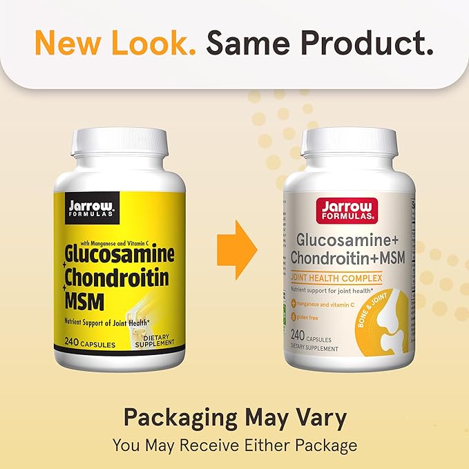 Jarrow Formulas Glucosamine + Chondroitin + MSM Capsules, Joint Support Supplement with Vitamin C and Manganese, 240 Capsules, 60 Day Supply