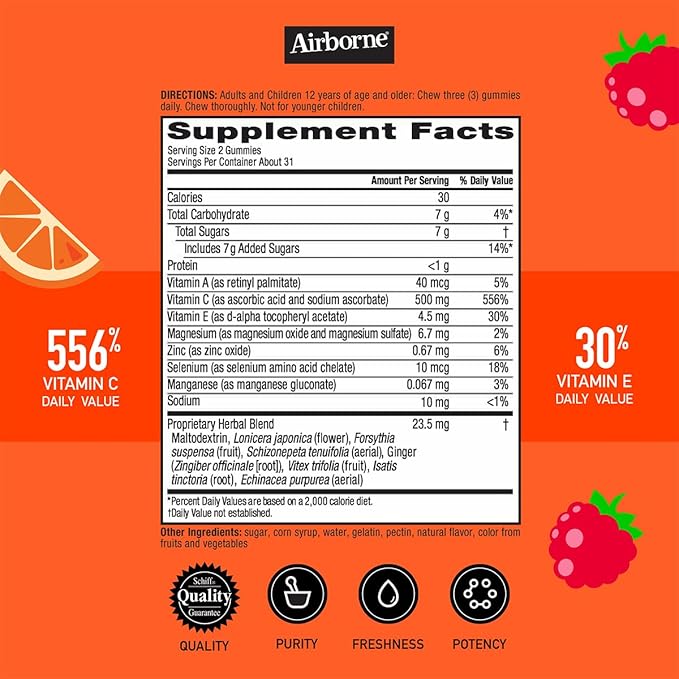 Airborne Kids 500mg Vitamin C Gummies, Kids Immune Support Zinc Gummies with Powerful Antioxidants VIT C & E - 63 Gummies, Assorted Fruit Flavor (Pack of 3)