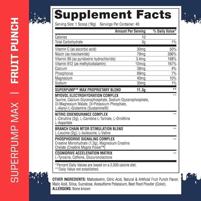Gaspari Nutrition - SuperPump MAX - The Ultimate Pre Workout Powder, Sustained Energy Preworkout, Nitric Oxide Booster, Muscle Growth, Recovery & Replenishes Electrolytes - 40 Serving (Fruit Punch)