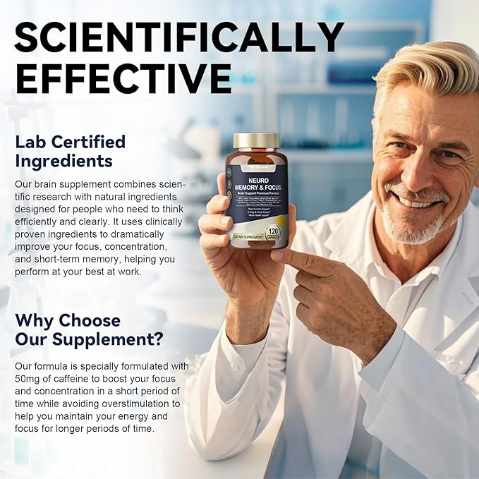 25 in 1 Brain Supplements for Memory and Focus & Neuro Health - Daily Brain Nootropic Cognitive Supplement with L-Tyrosine, Bacopa Monnieri, Ginkgo Biloba, Alpha GPC - Non-GMO, Gluten Free, Vegan