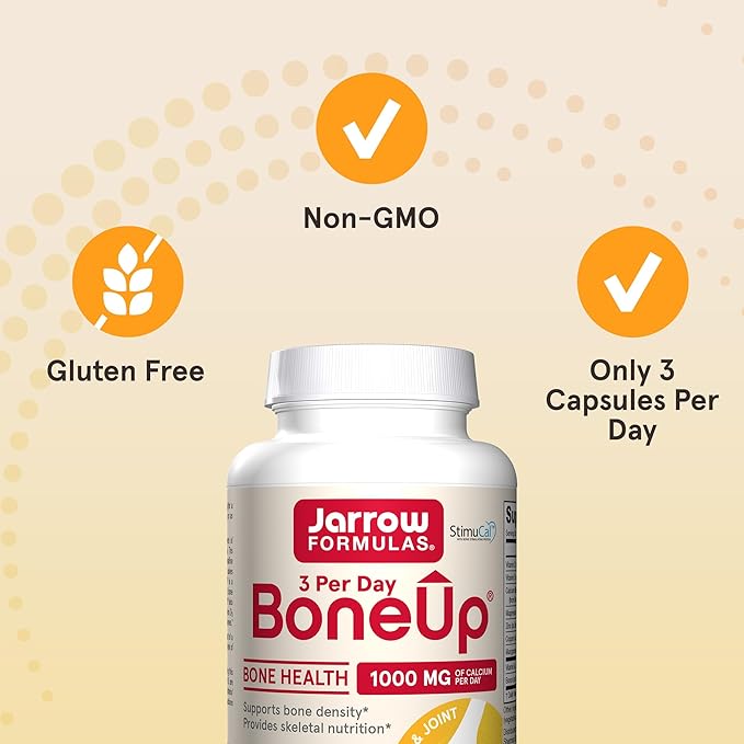 Jarrow Formulas BoneUp Three Per Day For Bone Support and Skeletal Nutrition, Includes Vitamin D3, K2 (as MK-7) and 1000 mg of Calcium Per Day, 180 Capsules, 60 Day Supply