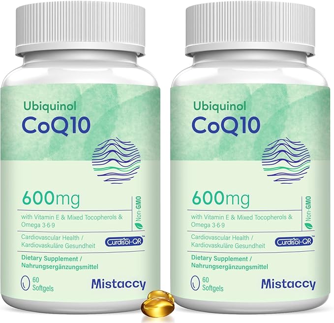 CoQ10 600mg Softgels | High Absorption CoQ10 Ubiquinol Supplement | Reduced Form Enhanced with Vitamin E & Omega 3 6 9 | Antioxidant Powerhouse for Heart Health | 120 Softgels