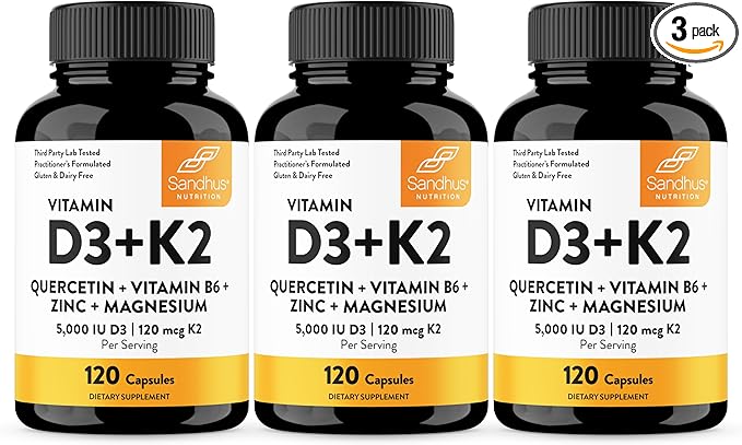 Sandhu's Vitamin D3 K2 Magnesium with Quercetin Capsules for Men & Women | Supports Immunity, Bone Health and Quality Sleep | 360 Count