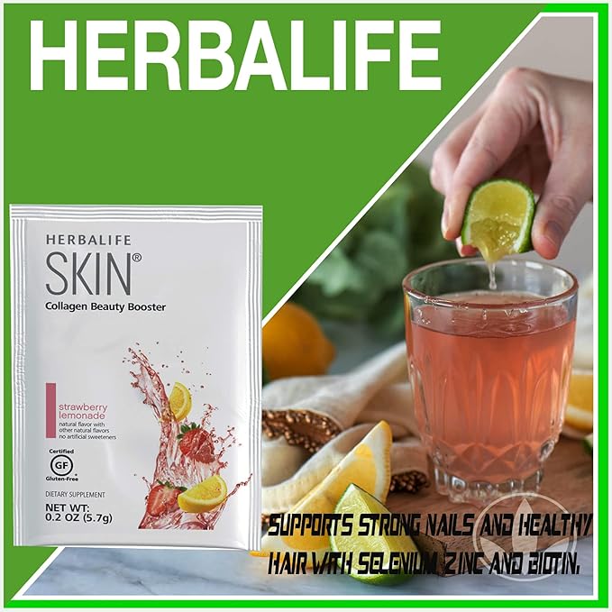 Herbalife Skin Strawberry Lemonade 30 Packets (5.7G) Skin Collagen Beauty Booster: No Artificial Flavor, No Artificial Sweeteners, Gluten-Free