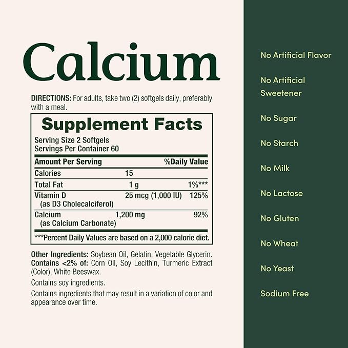 Nature's Bounty Calcium 1200 mg with Vitamin D3 - Bone Health Softgels, Calcium and Vitamin D Supplement, 120 ct (Pack of 1)