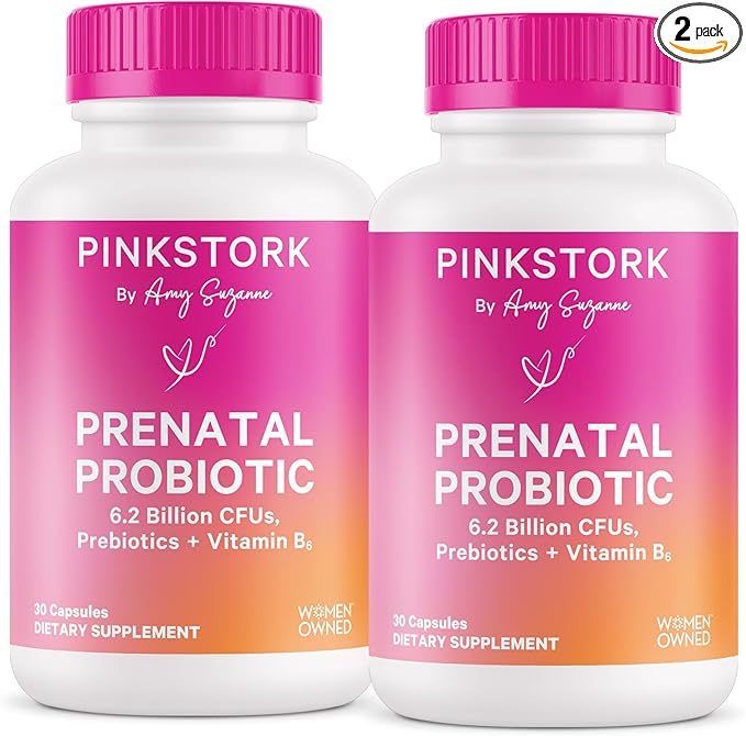 Pink Stork Prenatal Probiotics for Women - Vitamin B6, Prebiotics, Morning Sickness, Gut Microbiome, Pregnancy Probiotic, Immune Support, Pregnancy Must Haves - 60 Capsules