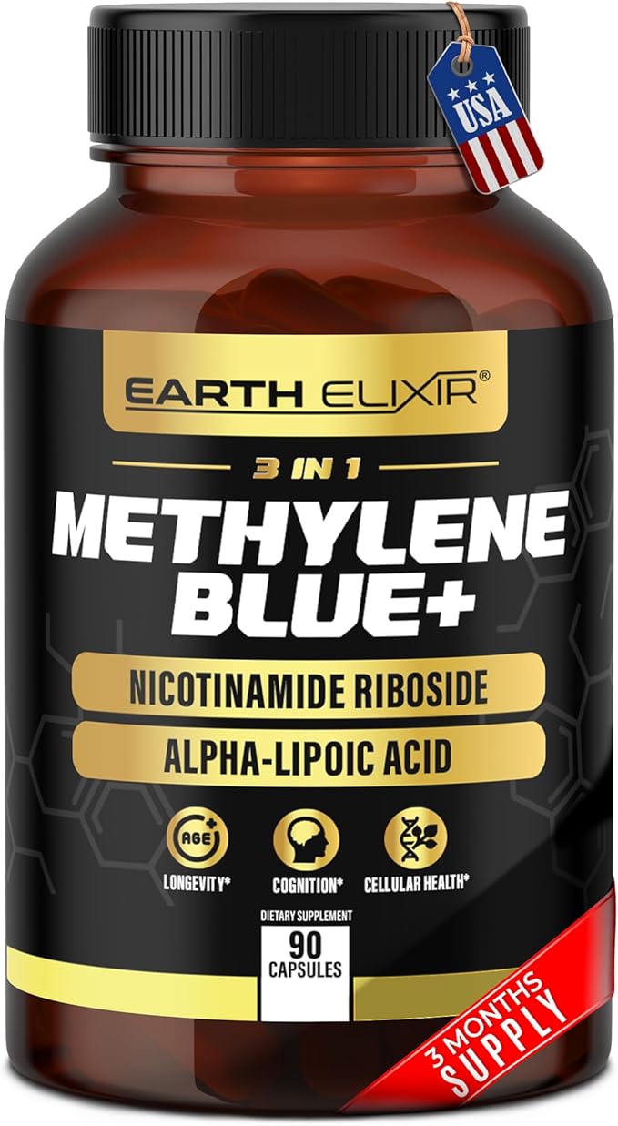 3-in-1 Methylene Blue Capsules – Methylene Blue Pharmaceutical Grade w/Alpha Lipoic Acid (ALA) & Nicotinamide Riboside – NAD Supplement for Energy, Cognitive & Cellular Support – 3 Month Supply