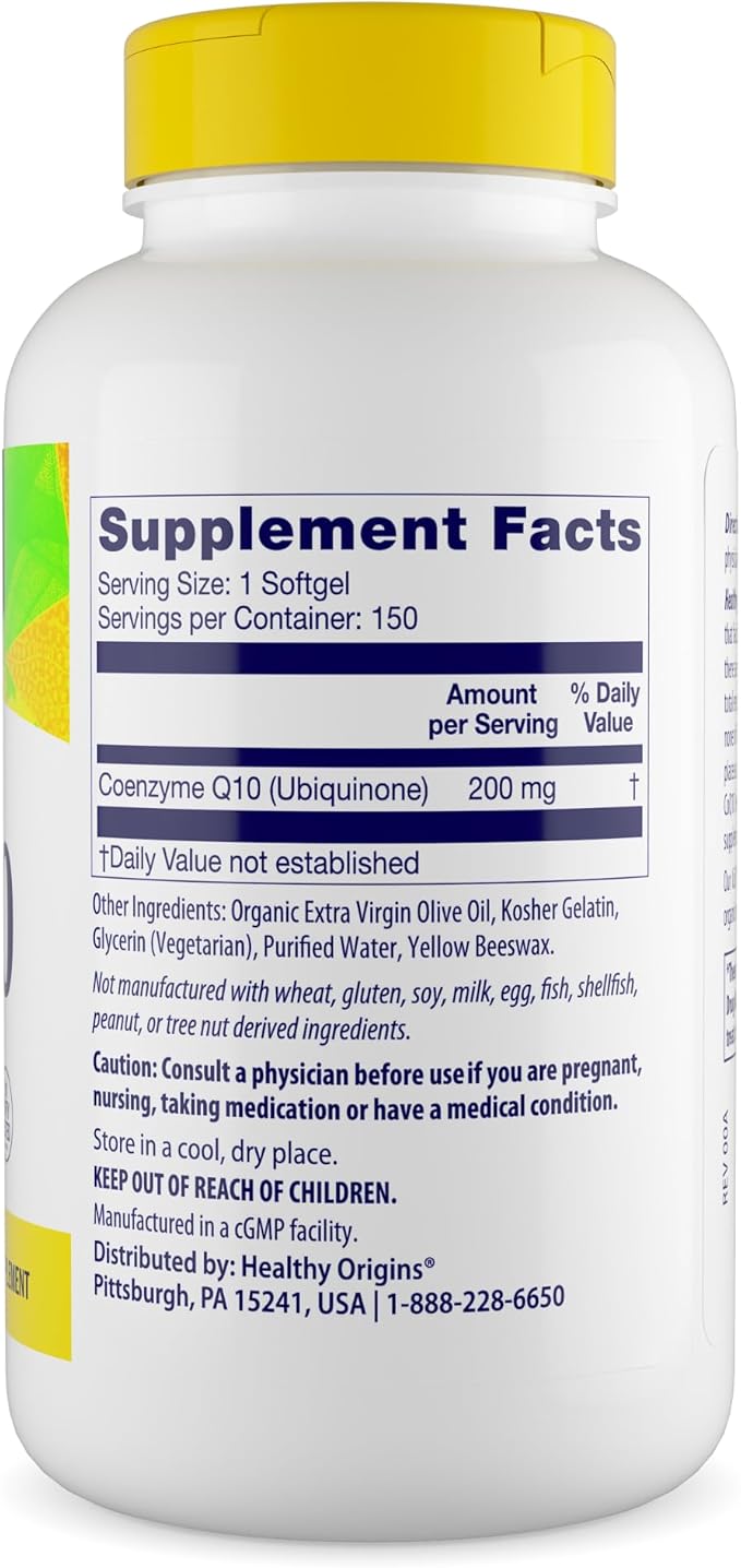 Healthy Origins CoQ10, 200 mg - Heart Health & Energy Supplement - Gluten-Free & Non-GMO Supplements - 150 Softgels