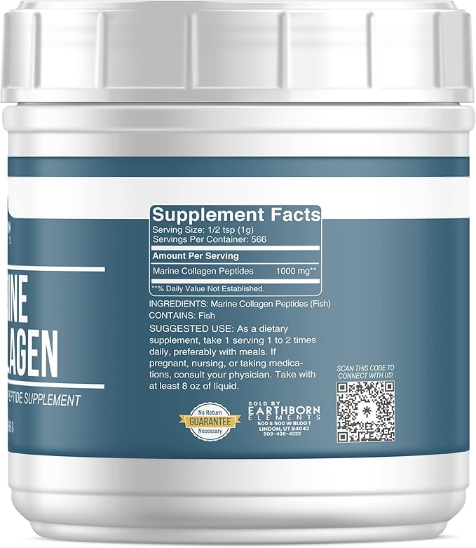 Earthborn Elements Hydrolyzed Marine Collagen Peptides Powder 1.25 lb, Pure & Undiluted, Dietary Supplement