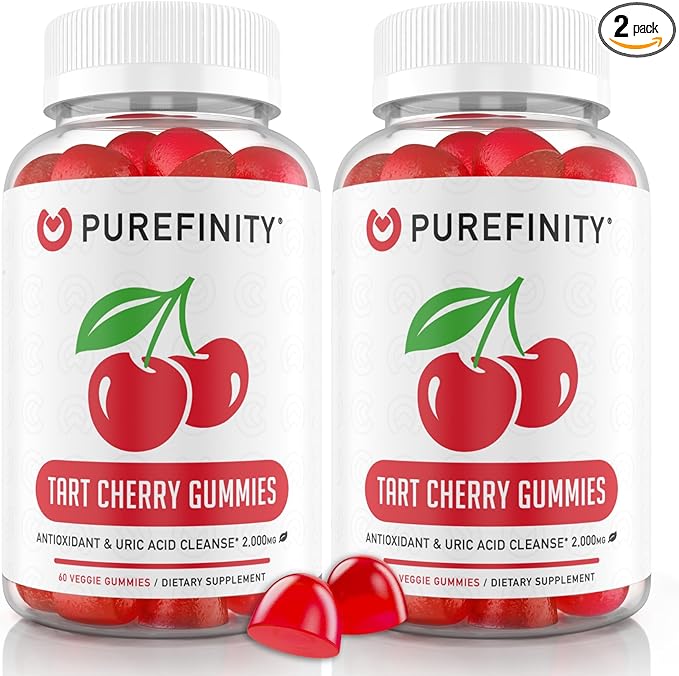 Tart Cherry Gummies – Uric Acid Flush for Joint Relief & Recovery, Raw Juice Extract Antioxidant – Non-GMO, Gluten Free, Vegan, 60 Count (Pack of 2)