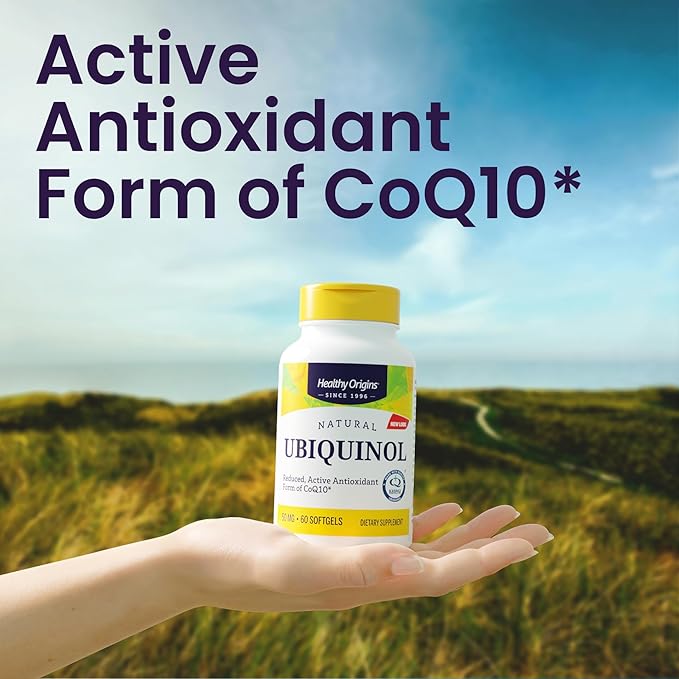 Healthy Origins Ubiquinol (Active Form of CoQ10), 50 mg - Kaneka Ubiquinol Supplements for Heart Health & Antioxidant Support - Gluten-Free & Non-GMO Supplement - 60 Softgels