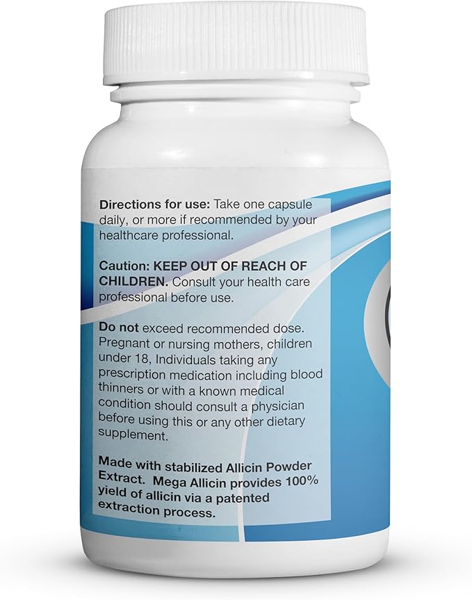 100% Pure Stabilized Allicin from Garlic Odor-Controlled | 180,000mcg (180mg) Vegetarian (vCAPS) Non-GMO, Gluten-Free | Derived from Allium Sativum by BuyNatrally (30 Count)