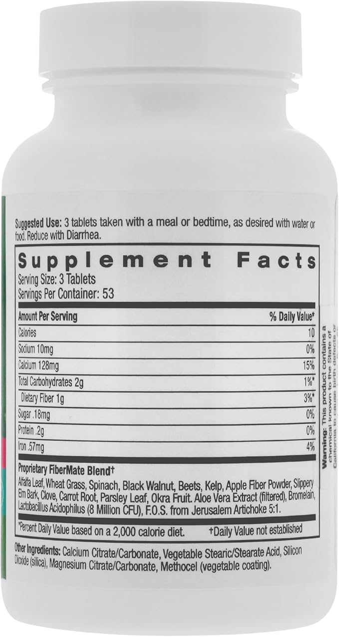 Aloe Life - FiberMate Tablets, Body Detox & Stool Softener, Contains Vegetables & Herbs, Gentle Irregularity Relief, Safe Digestive Support, No Psyllium or Bran, Gluten- & Dairy-Free (160 Tablets)
