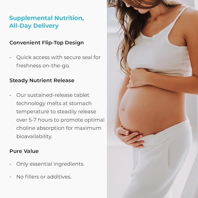 Choline Bitartrate Sustained Release - 300mg 60 Tablet - Promotes Brain Health, Mental Focus & Memory - Prenatal Supplement for Development & Growth - 100% Vegan & Non-GMO Co.