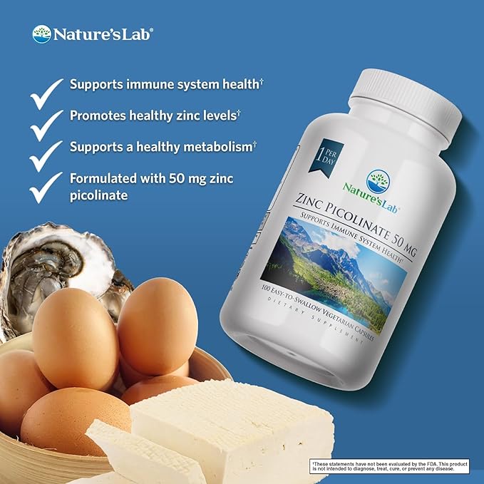 Nature’s Lab Zinc Picolinate 50mg - Highly Absorbable Zinc Supplement – 100 Capsules (3 Month Supply)
