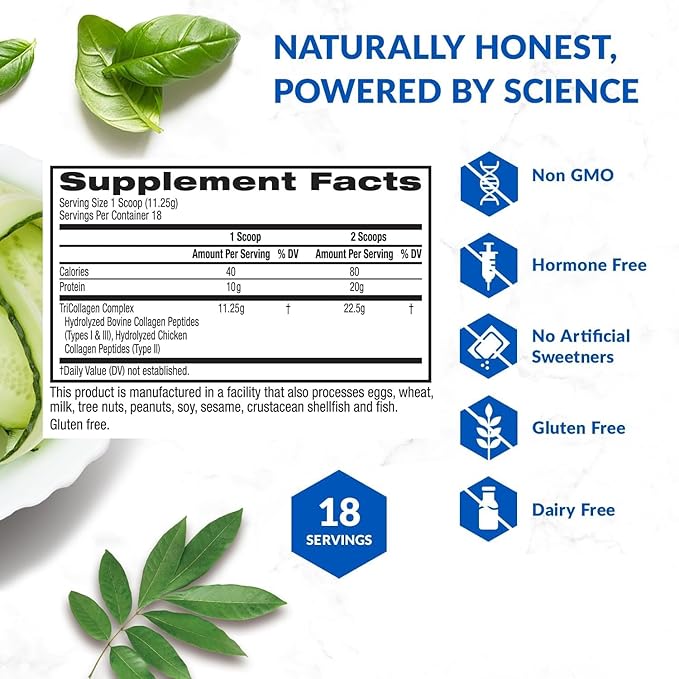 BioTrust Tri Collagen Powder - 3-in-1 Hydrolyzed Collagen Peptides Powder (Types I, II, & III) - Grass Fed Collagen Protein Powder for Anti Aging, Skin, Hair, Bone & Joint Health - Unflavored, 2-Pack
