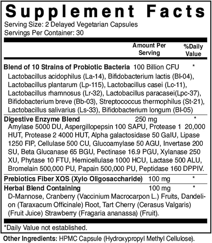 Best Naturals Probiotics for Women 100 Billion CFU - 10 Strains + Prebiotics Fiber + Digestive Enzyme Blend + Women's Health Herbal Blend - Immune, Digestive & Gut Health - 60 Deleyaed Capsules