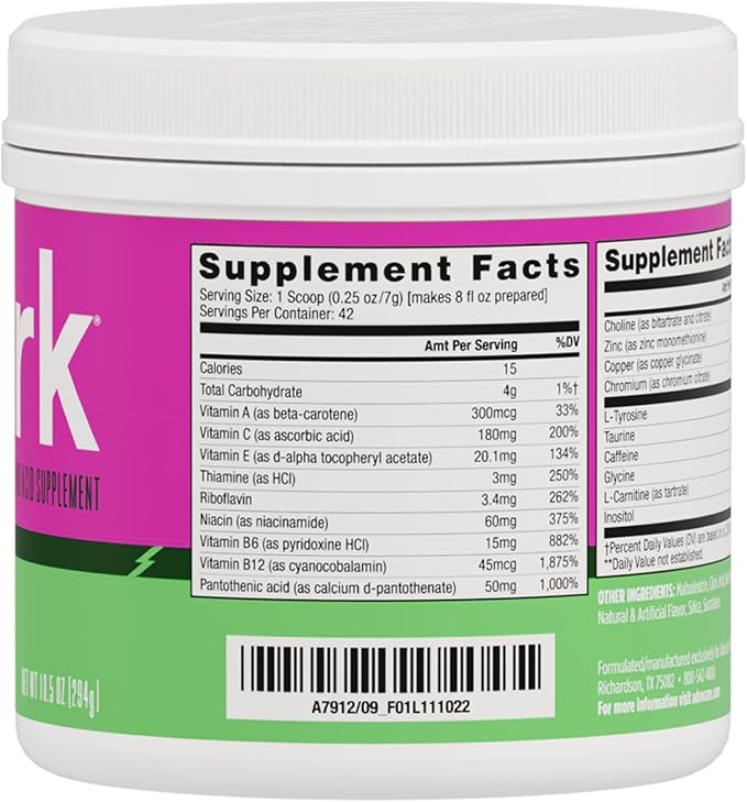 AdvoCare Spark Vitamin & Amino Acid Supplement - Focus & Energy Drink Powder Mix with Vitamin A, B-6, C & E - Also Includes L-Carnitine & L-Tyrosine - Watermelon - 10.5 oz