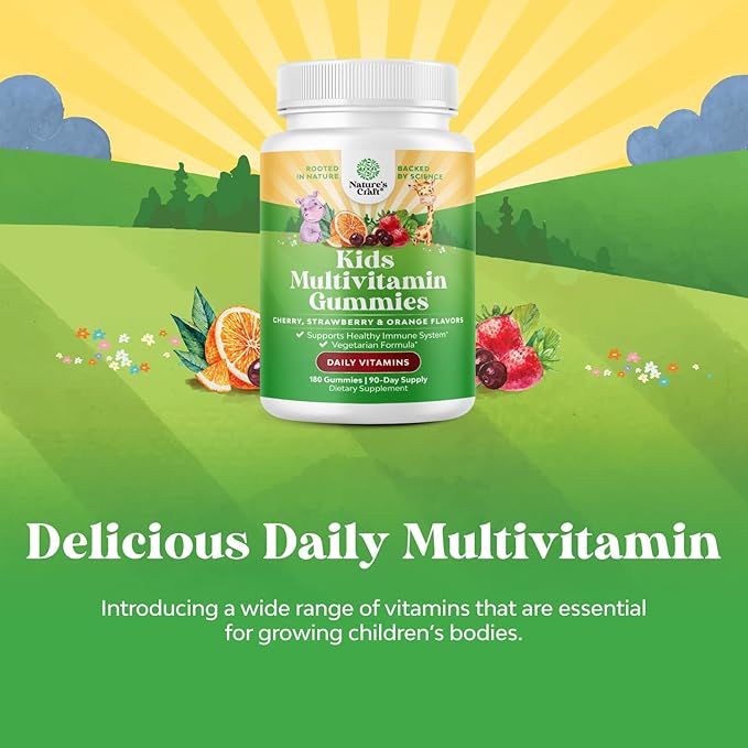 Plant Based Kids Multivitamin Gummies - Multivitamin for Kids Immunity Support Gummies with Vitamins A C D3 E B and Zinc Gelatin and Gluten Free Non-GMO Vitamins Gummy Formula 180ct