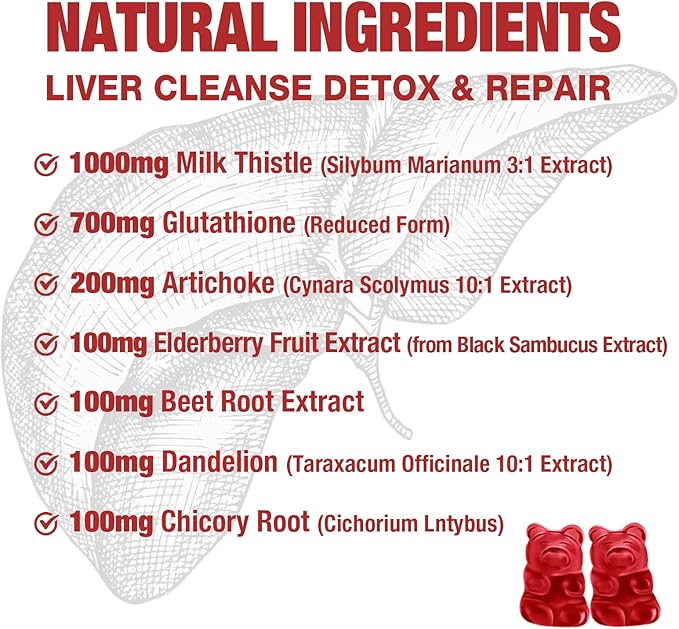 2 Pack Liver Cleanse Detox and Repair Gummies - Silymarin Milk Thistle Supplement with Artichoke, Dandelion and Elderberry - Liver Support Supplement - 120 Raspberry Flavored Gummies