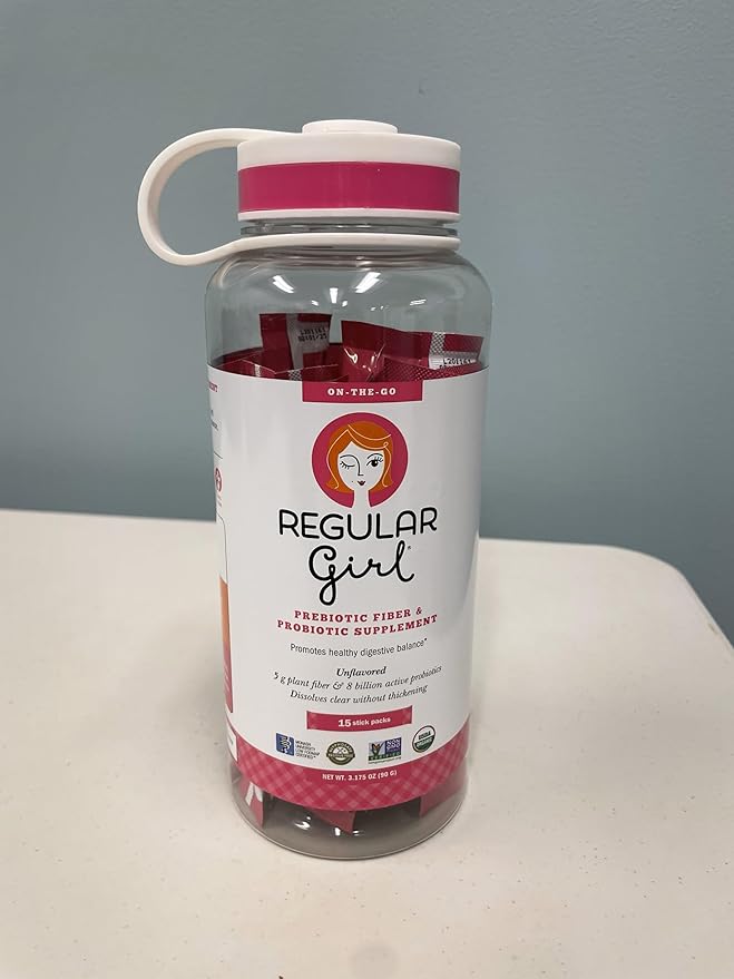 Regular Girl Organic Powder, Starter Kit, Prebiotic Fiber Supplement and Probiotics for Women, 15 Individual Packets & Bottle, Unflavored, 15 Servings