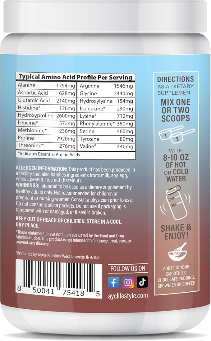 Chocolate Peptides Powder, Grass Fed Hydrolyzed Type 1&3 Collagen, Promotes Hair, Skin, Nails, Bones, Joint Health (30 Servings) (Chocolate)