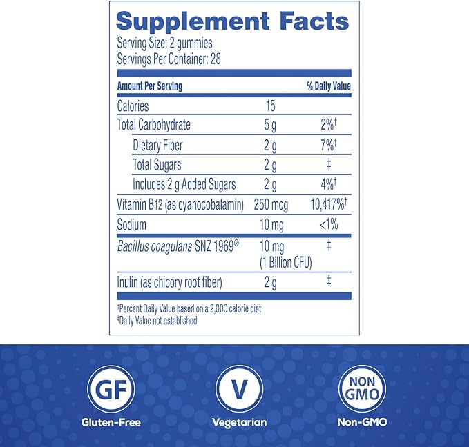 Florastor Digestive and Metabolic Support Probiotic Blend, Prebiotic and Probiotic Gummies for Multi-Action Digestive Health Care, with Vitamin B12, 56 Gummies