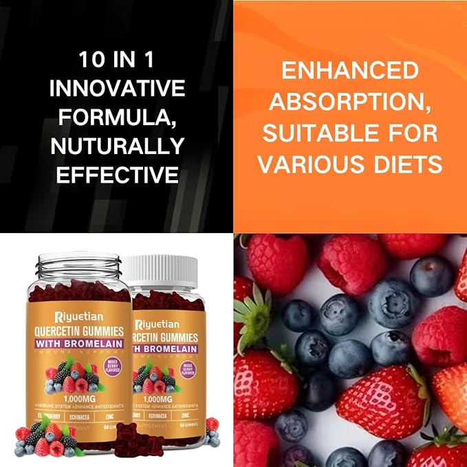 Quercetin with Bromelain, Zinc & Vitamin C - Cardiovascular,Aging Support Chewable Vitamins -Vegan - Pure Quercetin for Kids and Adults - Non-GMO 60 Count