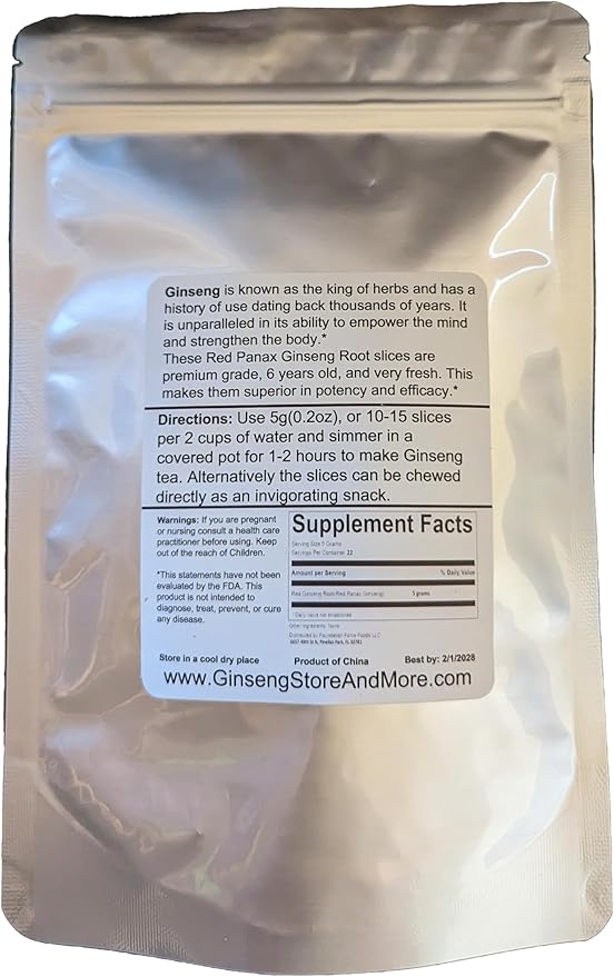 Red Panax Ginseng Slices | 6 Year Old Whole Roots | Korean Red Ginseng | Premium Grade, Very Large | High Ginsenosides for Energy, Health and Performance for Men & Women (Slices)