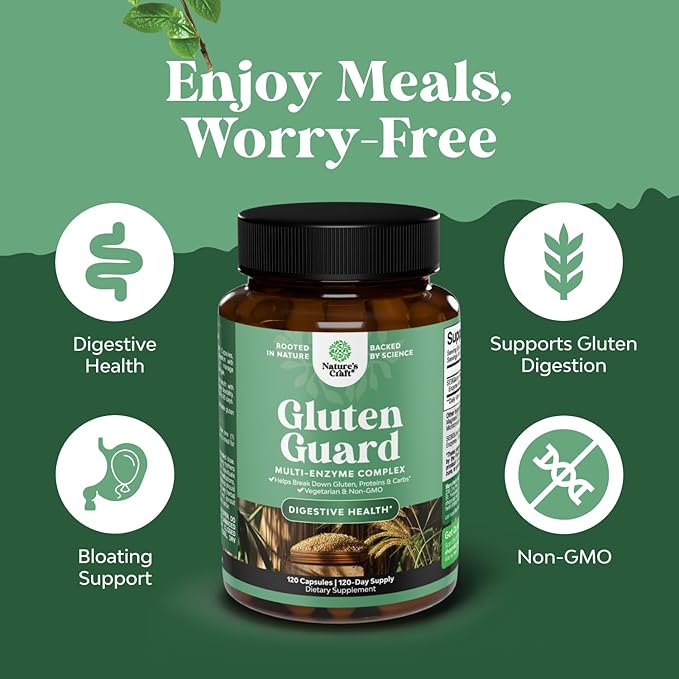 Fast Acting Gluten Pills for Intolerance - GlutenGuard Gluten Enzyme Complex with Powerful DPP IV Blend Plus Lipase Amylase Bromelain Digestive Enzymes for Complete Digestive Support - 120 Servings