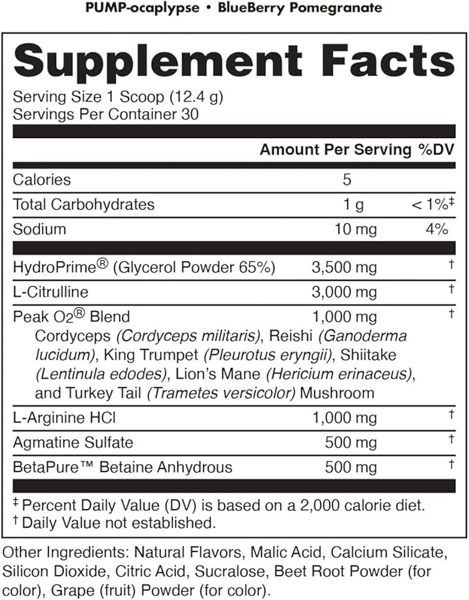 Pump-ocalypse Blueberry Pomegranate | Nitric Oxide, L Arginine Supplement | Citrulline Malate, GlycerPump | Ultimate N.O. Booster | Lean Muscle Support | Blood Flow, Vascularity, Hydration, Endurance