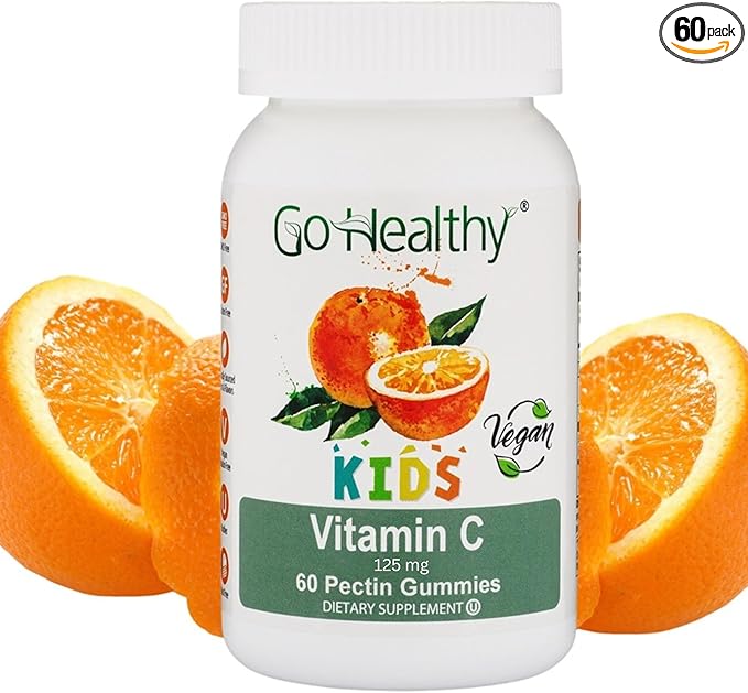 Go Healthy Vitamin C Gummies for Kids - Toddler & Children's Vitamin Gummy Supplement, Growth & Immune Support – Kosher, Halal, Non-GMO, Gluten-Free, Delicious Orange Flavor - 60 Servings