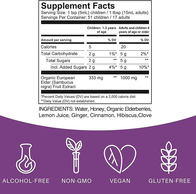Elderberry Syrup by Elderlane - Elderberry Shots - Immune Support Supplement for Kids & Adults - Immune Boosters - Natural Immunity Booster - Made with Honey & Elderberries - Gluten-Free - 8.5 Fl Oz