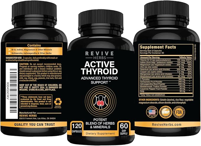 Thyroid Support: Powerful Blend of Ashwagandha, Iodine, Selenium, Magnesium, Zinc, Vitamin B12 & More for Optimal Health - 120 Capsules