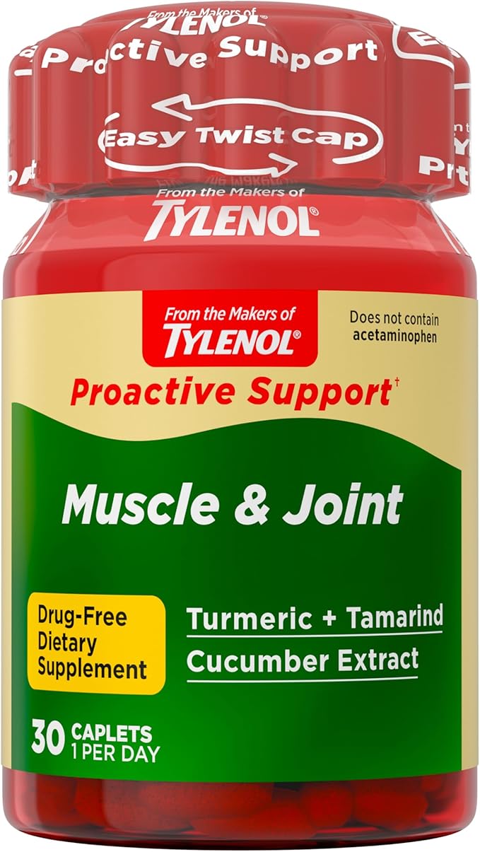 Tylenol Proactive Support* Muscle & Joint Supplements, Tamarind + Turmeric Supplement + Cucumber Extract to Improve Joint Comfort & Flexibility*, Acetaminophen Free, 30 ct