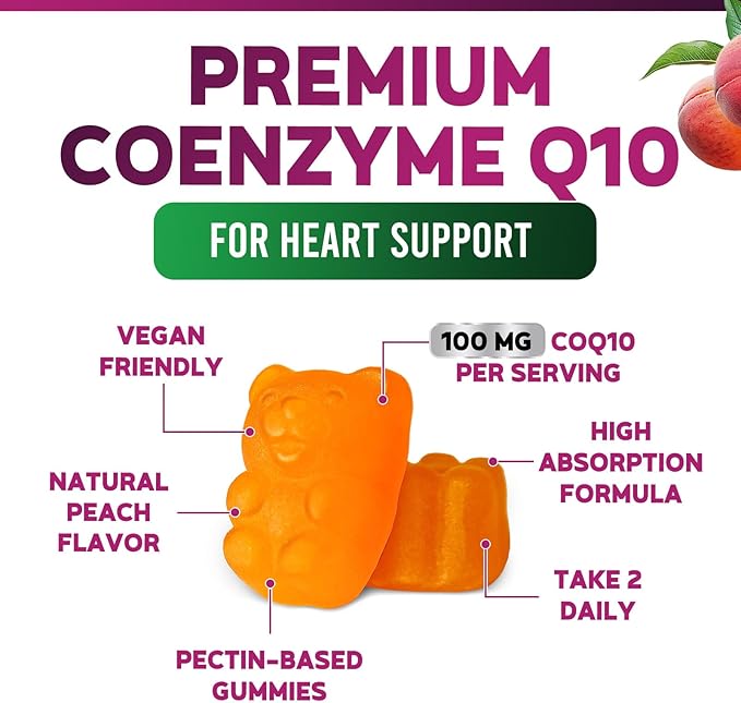 CoQ10 100mg Gummies - Coenzyme Q10 Supplement, CoQ10 Gummies Antioxidant for Heart Health Support & Energy Production, High Absorption Coenzyme Q10 Gummy Supplements - 60 Count Coenzyme Q10 Vitamins