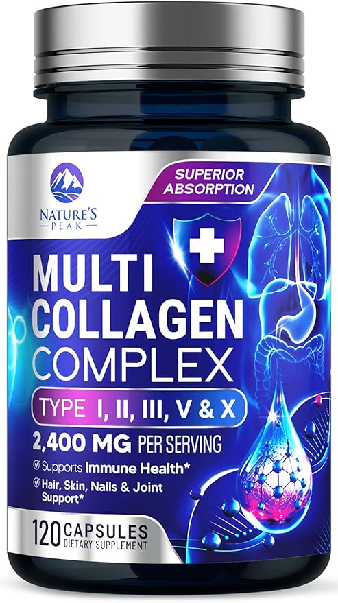 Collagen Peptides for Women & Men - Multi Collagen Supplement for Hair, Nail, Skin, Bone and Joint Support, Type I, II, III, V, X, Grass Fed Hydrolyzed Powder Pills, Non-GMO - 120 Capsules