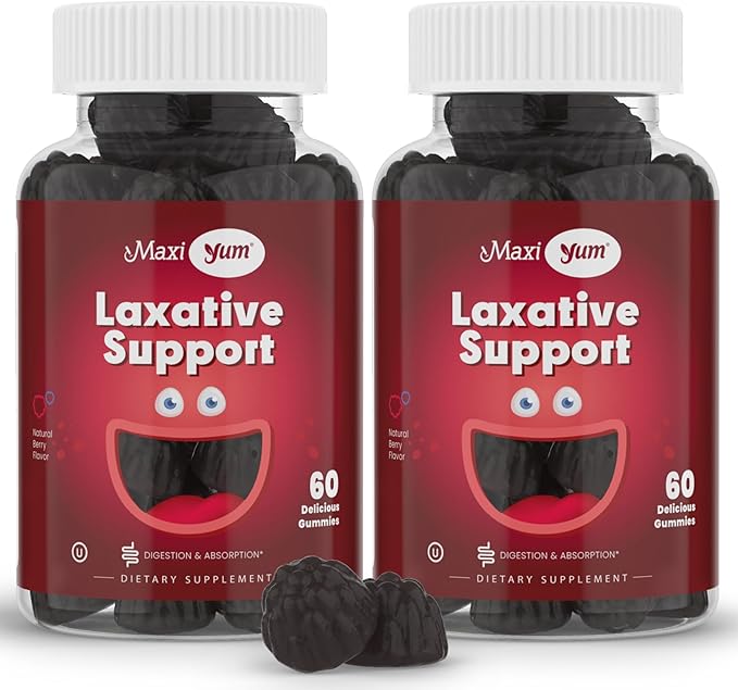 Maxi Health Laxative Gummies - Chewable Vegan Gummy Laxative for Adults & Kids Ages 6 and Up - All-Natural Laxative w/Senokot Extract & Mixed Natural Fruit Flavors (Berry, 60 Count, Pack of 2)