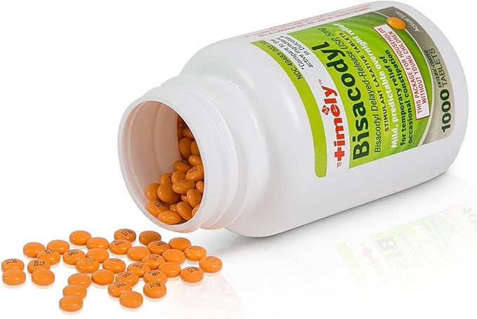 Timely Laxative Bisacodyl 5mg Tablets - Stimulant Laxatives for Constipation Fast Acting & Gentle - Overnight Constipation Relief for Adults - Compare to Active Ingredients in Dulcolax - 1000 Tablets