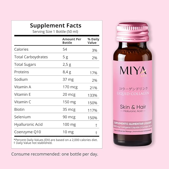 Hydrolyzed Liquid Collagen Drink | 6,000mg Collagen Peptide from Wild Marine Fish from Japan per Bottle | Skin & Hair Benefits | Peach Flavor | Liquid Collagen for Women