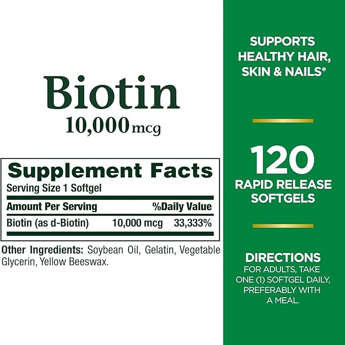 Nature's Bounty Biotin 10, 000 Mcg, Rapid Release Softgels 120 Ea (Pack of 2)