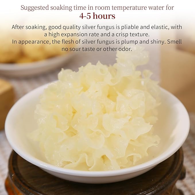 Wanhua Hall Dried White Snow Fungus Mushroom Whole White Wood Ear Mushroom for Cooking Tremella Fuciformis Mushroom 3.5oz/100g All Natural Vegan,Gluten-Free,No Additive 银耳 椴耳 雪耳 去根椴木小银耳