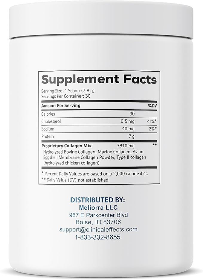 Clinical Effects Multi-Collagen Powder - Collagen Dietary Supplement - 8oz - 30 Servings - 5 Types of Quality-Sourced Multi-Collagen to Support Joint, Bone, Skin and Nail Health - Fast Absorption