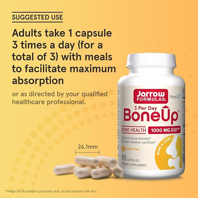 Jarrow Formulas BoneUp Three Per Day for Bone Density and Skeletal Nutrition, Includes Vitamin D3, K2 (as MK-7) and Calcium, 90 Capsules, 30 Day Supply