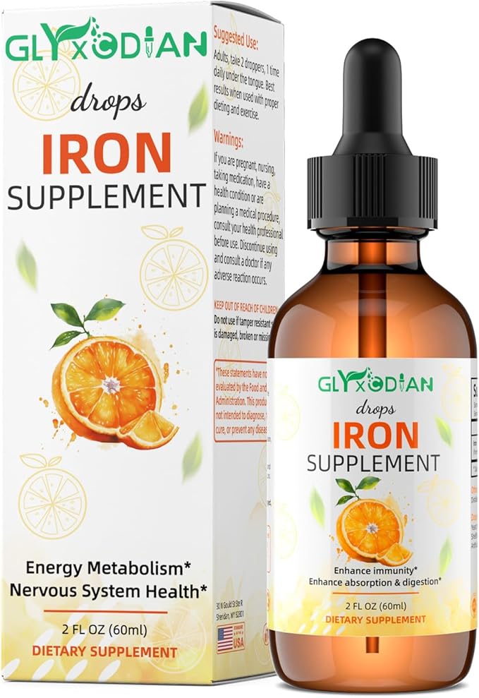 Iron Liquid Drops for Women & Men - 18mg High Absorption Liquid Iron Supplement for Anemia, Red Blood Cell, Energy Support & Immune Health, Vegan, Non-GMO, Natural Orange Flavor (2 Fl Oz)