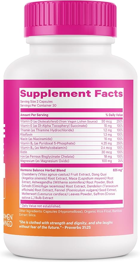Pink Stork Hormone Balance Multivitamin - Hormone Balance for Women, PMS and Period Relief, Perimenopause, Menopause + Mood Support Supplements, Vitex + Saffron, 60 Capsules
