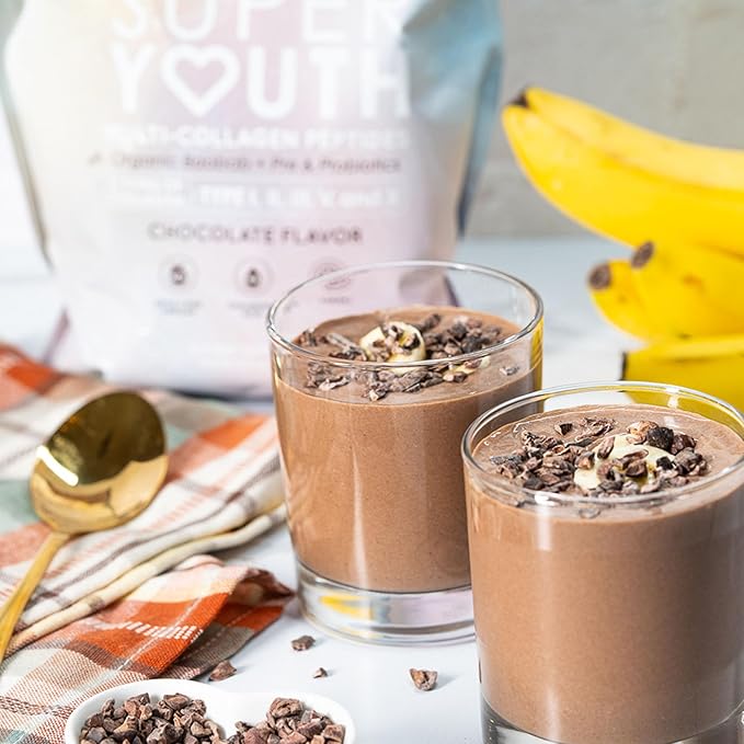 SkinnyFit - Super Youth, Chocolate (30 Servings) - Multi Collagen Peptides Powder - Probiotics, Fiber, Hyaluronic Acid - Collagen for Women - Non GMO, Gluten Free, Sugar Free - Beauty & Self Care