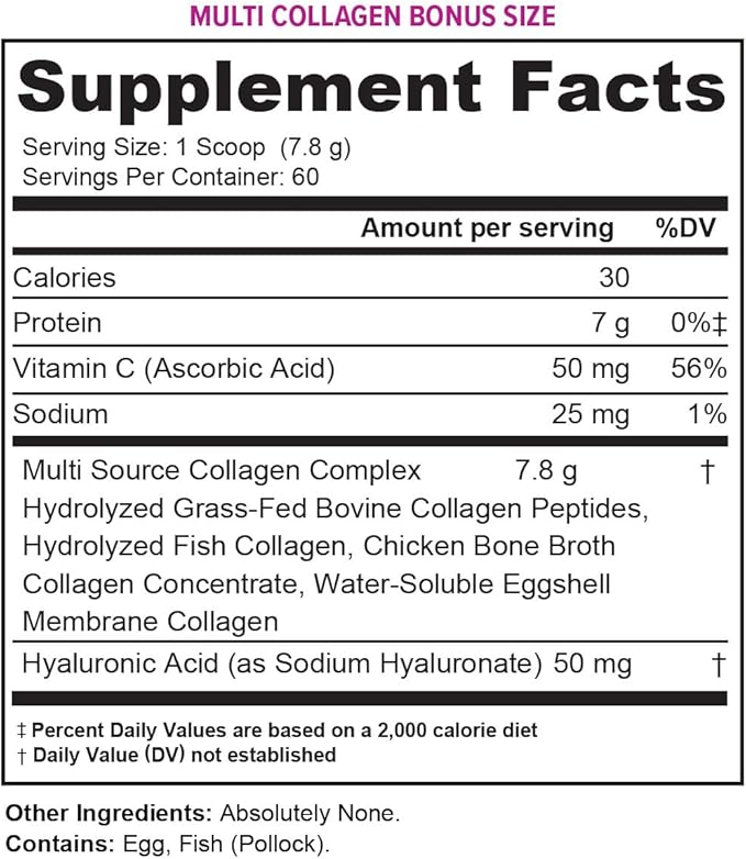 Multi Collagen Peptides Powder for Women - Hydrolyzed Unflavored Collagen Powder for Women with Types I II III V & X Plus Vitamin C & Hyaluronic Acid for Beautiful Hair Skin and Nails - 60 Servings